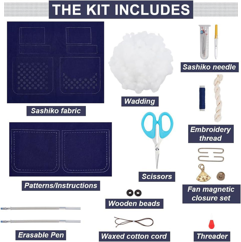 Blossoms Sashiko Coin Purse Sashiko Kit for Beginners Japanese Sashiko Embroidery DIY Kit with Instructions