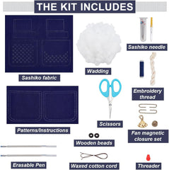 Blossoms Sashiko Coin Purse Sashiko Kit for Beginners Japanese Sashiko Embroidery DIY Kit with Instructions