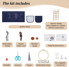 Lotus Leaf Sashiko Coin Purse Sashiko Kit for Beginners Japanese Sashiko Embroidery DIY Kit with Instructions