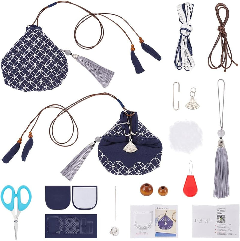 Circles and Diamonds Sashiko Coin Purse Sashiko Kit for Beginners Japanese Sashiko Embroidery DIY Kit with Instructions