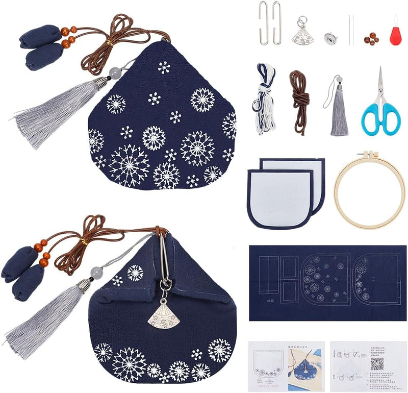 Snow Flakes Sashiko Coin Purse Sashiko Kit for Beginners Japanese Sashiko Embroidery DIY Kit with Instructions