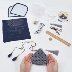 Waves Sashiko Coin Purse Sashiko Kit for Beginners Japanese Sashiko Embroidery DIY Kit with Instructions