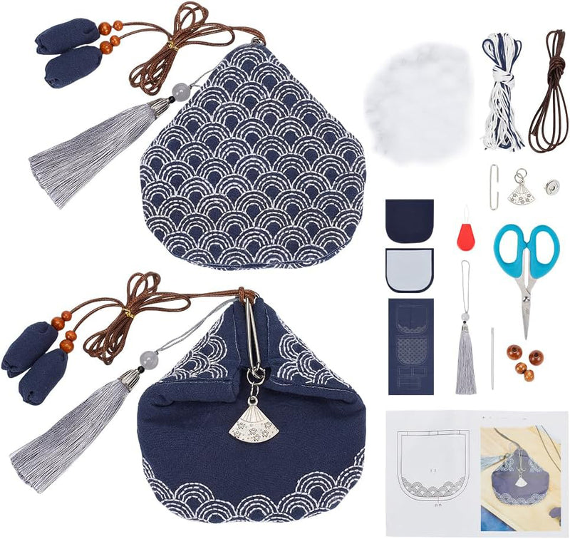 Waves Sashiko Coin Purse Sashiko Kit for Beginners Japanese Sashiko Embroidery DIY Kit with Instructions