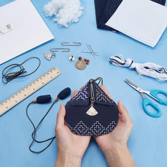Persimmon Flower Sashiko Coin Purse Sashiko Kit for Beginners Japanese Sashiko Embroidery DIY Kit with Instructions