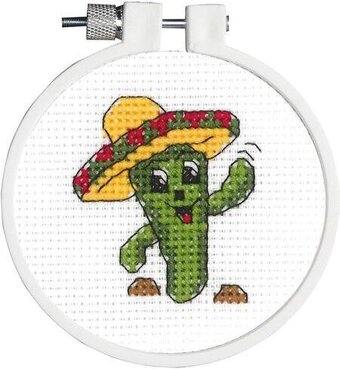 Carlos The Cactus Janlynn/Kid Stitch Mini Counted Cross Stitch Kit 3" Round