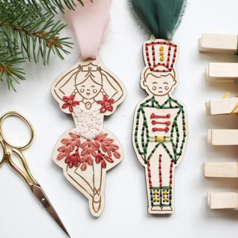 Nutcracker Ballerina and Soldier ORNAMENT EMBROIDERY KIT By HNB House Embroidery