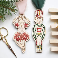 Nutcracker Ballerina and Soldier ORNAMENT EMBROIDERY KIT By HNB House Embroidery