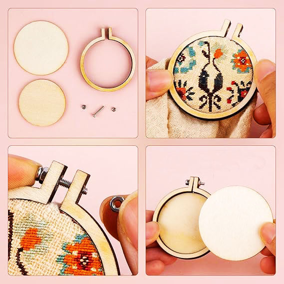 Mini Wood Embroidery Hoop Pendant Ornament Decoration-0.98 inch diameter