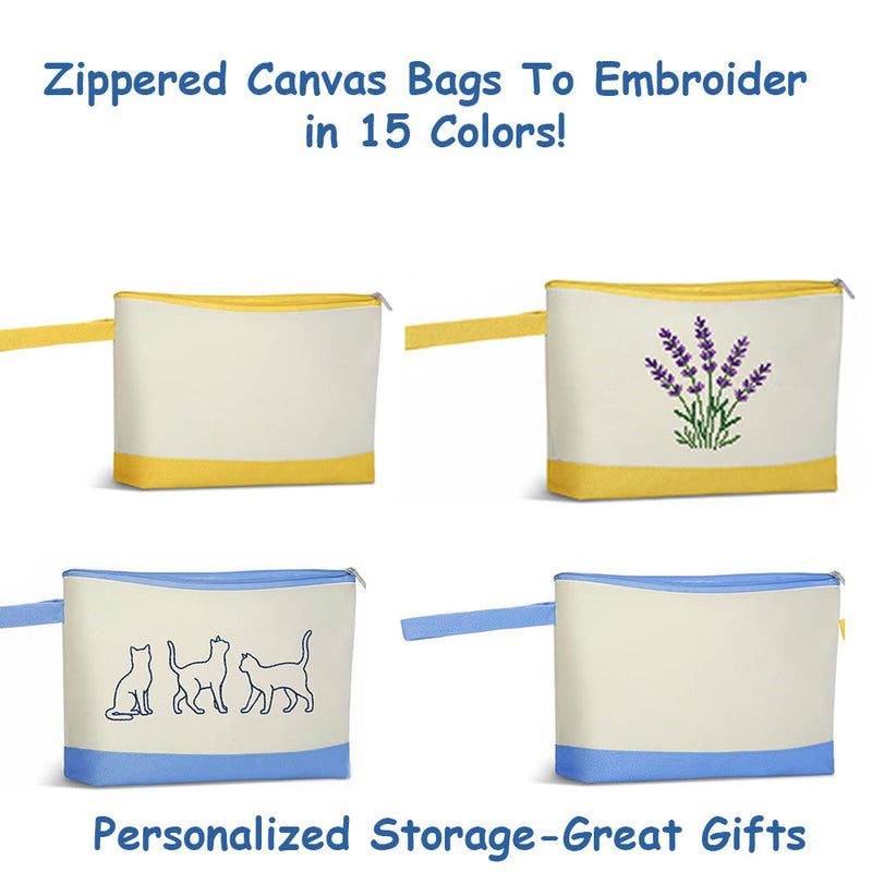 Colorful Zippered Canvas Bags to Embroider Multiple Colors From Artful Needleworker