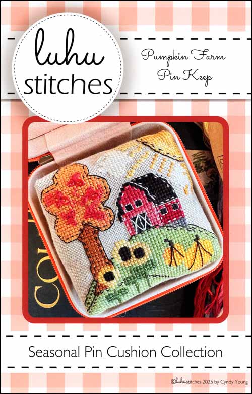 Pumpkin Farm Pinkeep Part of Seasonal Pin Cushion Series by Lulu Stitches Counted Cross Stitch Pattern