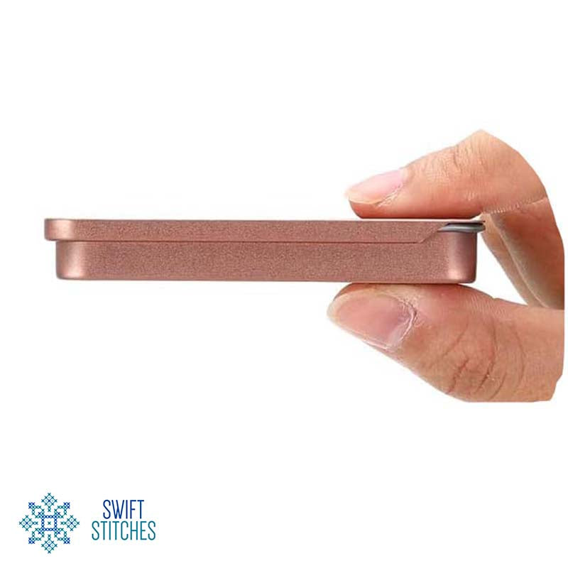 ROSE GOLD SLIDE TOP SMALL TIN CONTAINER STORAGE OR NEEDLE CASE