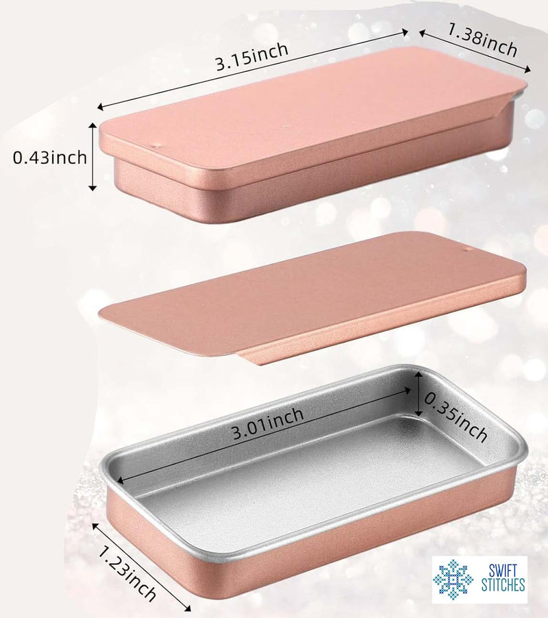 ROSE GOLD SLIDE TOP SMALL TIN CONTAINER STORAGE OR NEEDLE CASE