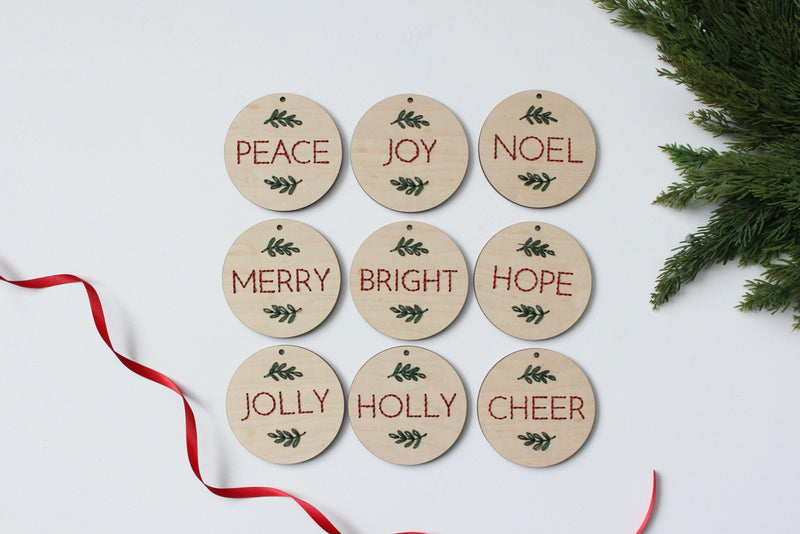 Set of 9 Holiday Word Ornaments ORNAMENT EMBROIDERY KIT By HNB House Embroidery