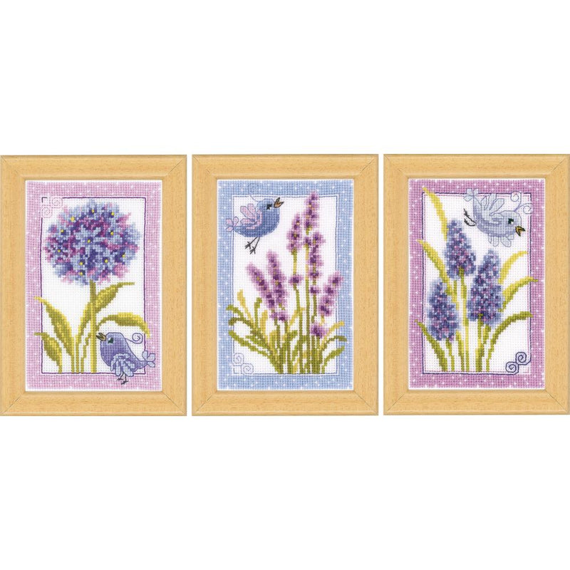 Bird with Wildflowers (18 Count) Miniatures by Vervaco Counted Cross Stitch Kit 4.25 "X6" 3/Pkg