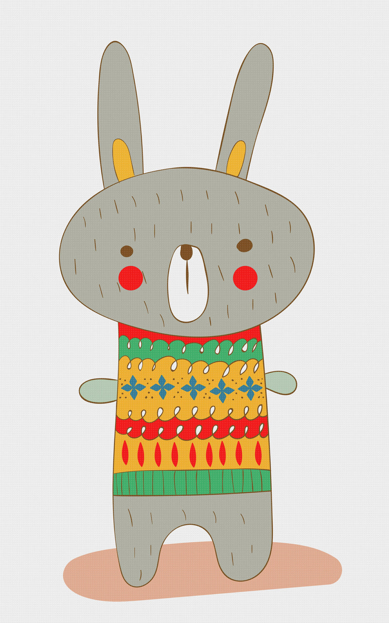 Contemporary Bunny Rabbit in a Colorful Knit Sweater Hand Embroidery Pattern