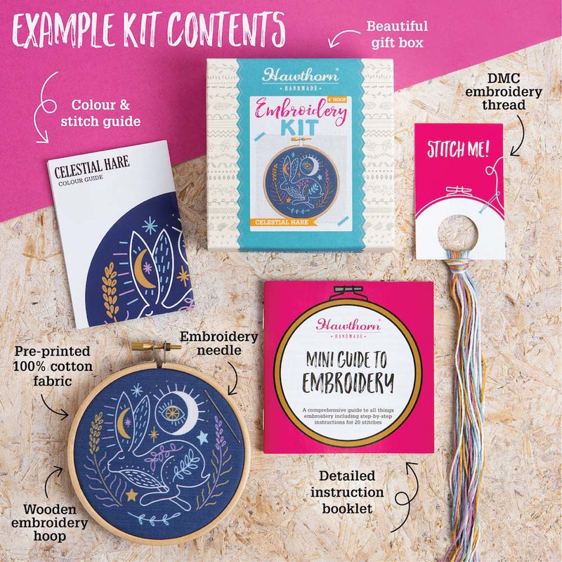 Celestial Deer Mini Embroidery Kit  Complete Craft Kit For Beginners From Hawthorn Handmade