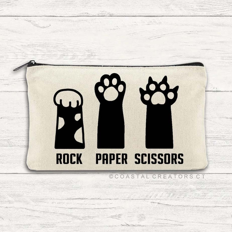 Cat Rock, Paper, Scissors Multi-Use Canvas Zipper Pouch Bag by Coastal Creations