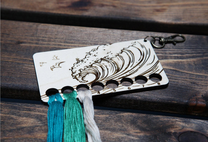 Ocean Wave Embroidery Maple Wood Floss Storage Holder From Sunrise Grove