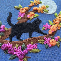 Mini Black Cat & Full Moon Embroidery Kit from Jessica Long Embroidery