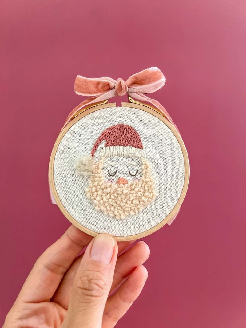 Santa Embroidery Kit, 3” Christmas Tree Ornament, Diy Craft- By Matryoshka Doll Shop Counted Cross Stitch Kit -  Great for a New Stitcher!