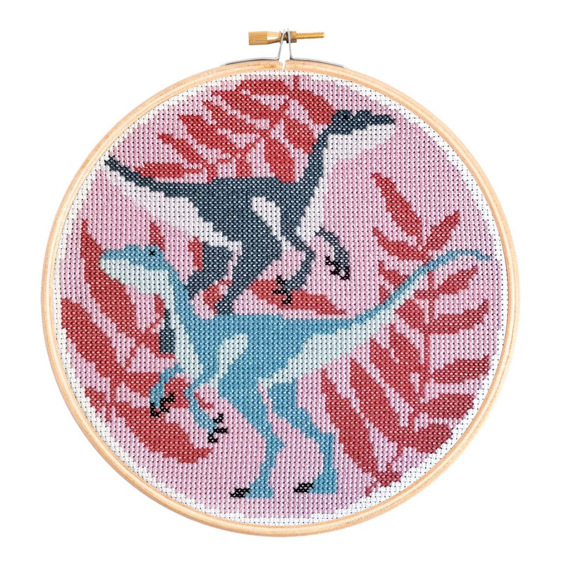 Velociraptors Cross Stitch Kit  Beginner Craft Kit From Hawthorn Handmade