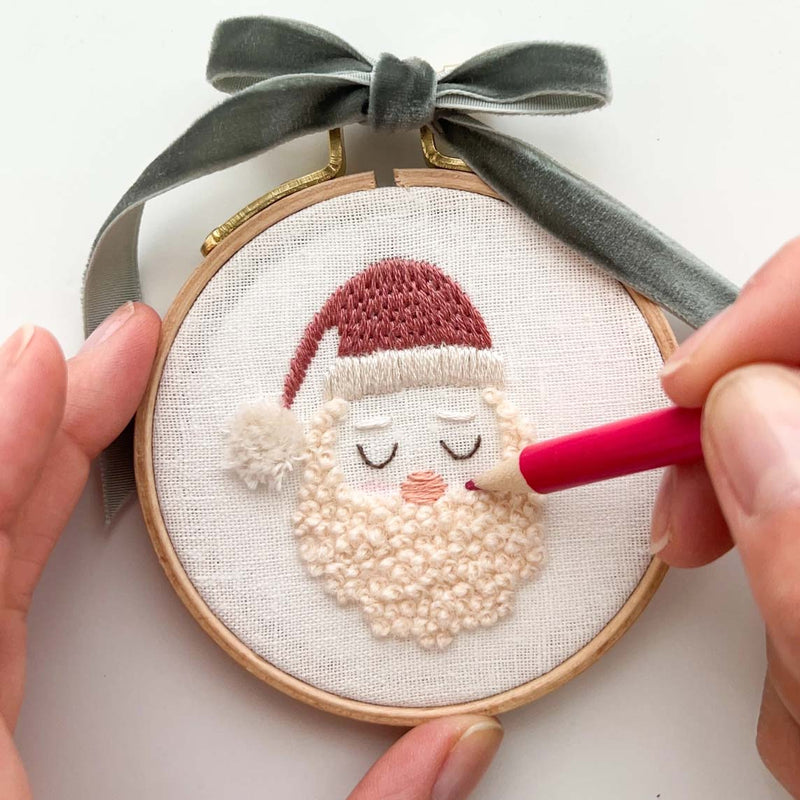 Santa Embroidery Kit, 3” Christmas Tree Ornament, Diy Craft- By Matryoshka Doll Shop Counted Cross Stitch Kit -  Great for a New Stitcher!