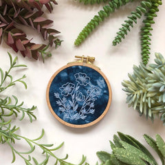 Cyanotype Flowers Botanicals- Beginner Embroidery Diy Craft Kit By MCreativeJ
