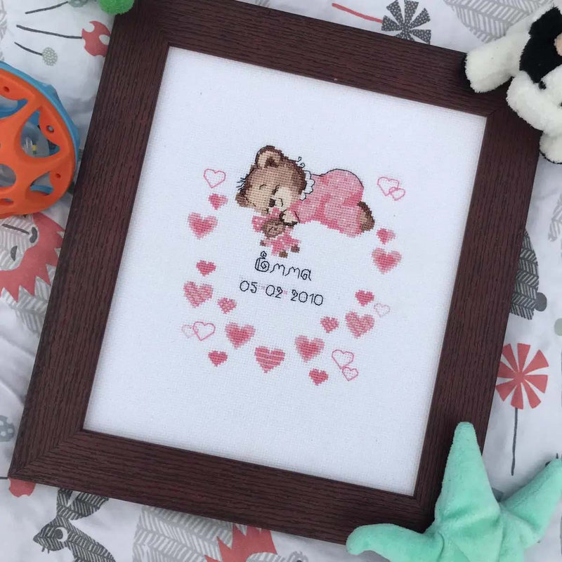 Girl Baby Bear Birth Announcement by Riolis Counted Cross Stitch Kit