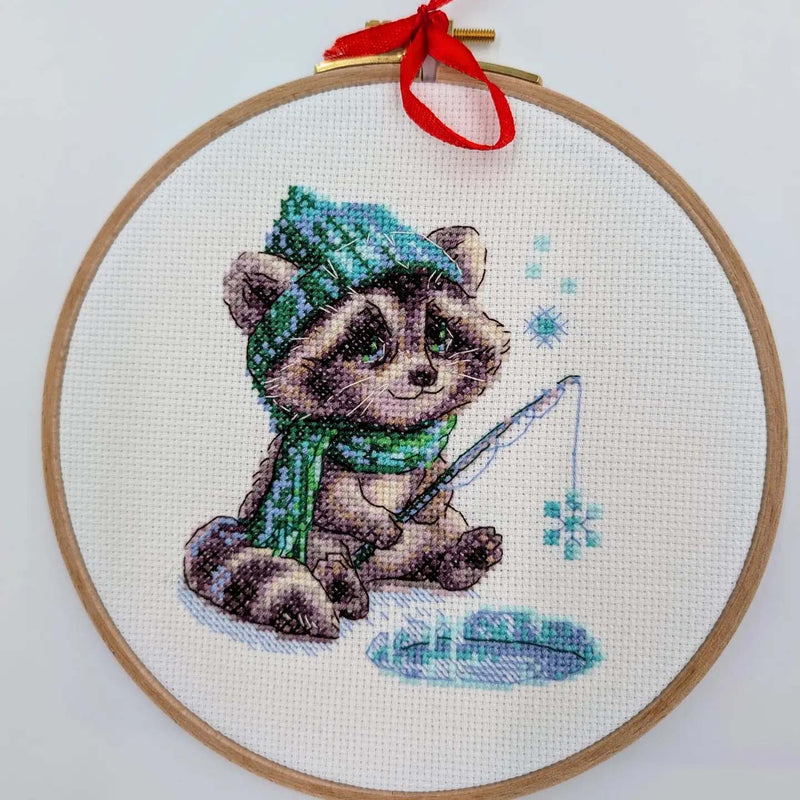 Curious Raccoon Ice Fishing by Riolis Counted Cross Stitch Kit
