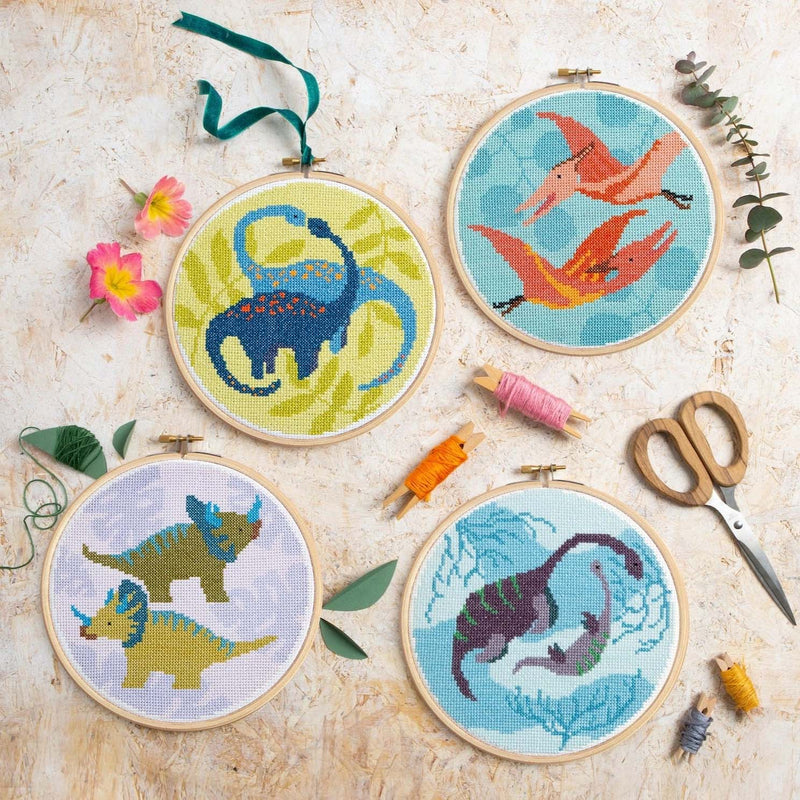 Velociraptors Cross Stitch Kit  Beginner Craft Kit From Hawthorn Handmade
