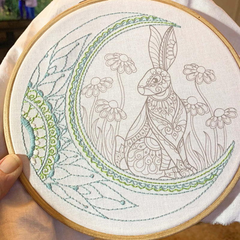 Celestial Hare Embroidery Kit Boxed With Hoop By Cinnamon Stitching