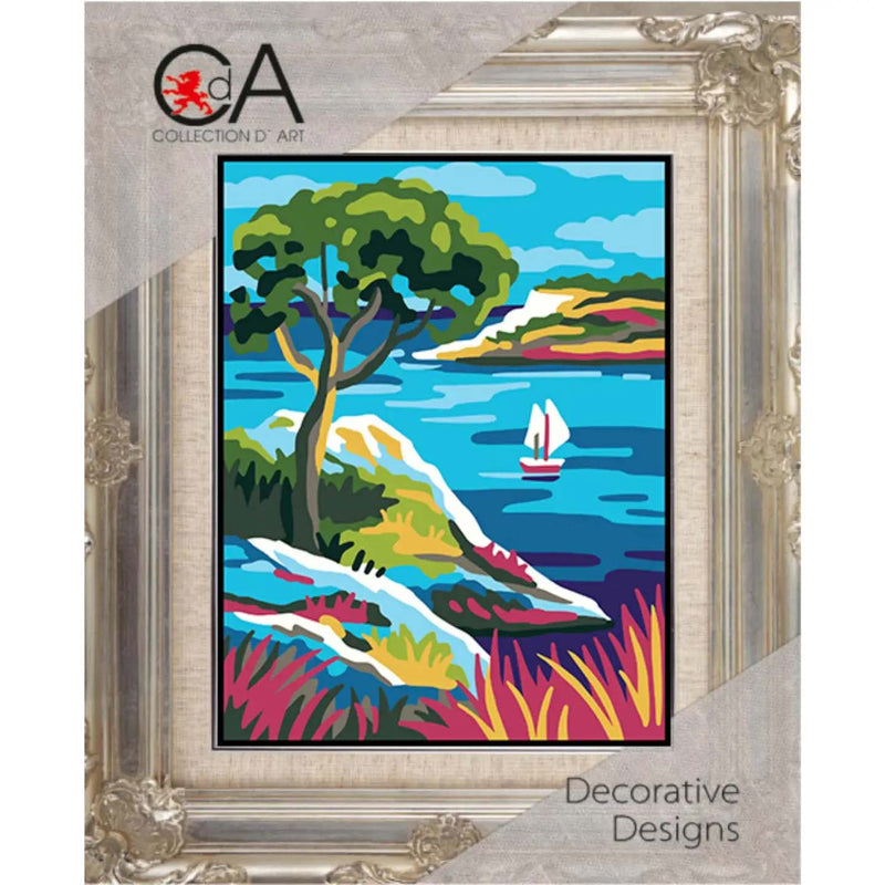 White Sails Landscape Tapestry Printed Kit- Needlepoint Stamped Needlepoint Kit 8x10"