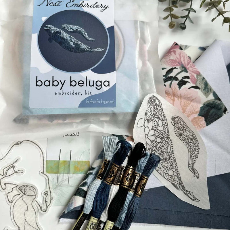 Baby Beluga Kit Embroidery Kit From Nest Embirdery