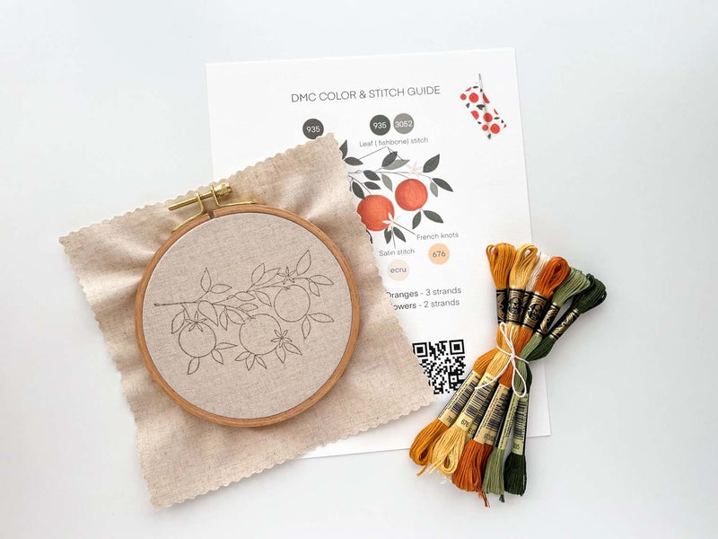 Orange Beginner Embroidery Kit - Stitch Sampler For Beginners - By Matryoshka Doll Shop Counted Cross Stitch Kit -  Great for a New Stitcher! (Copy)