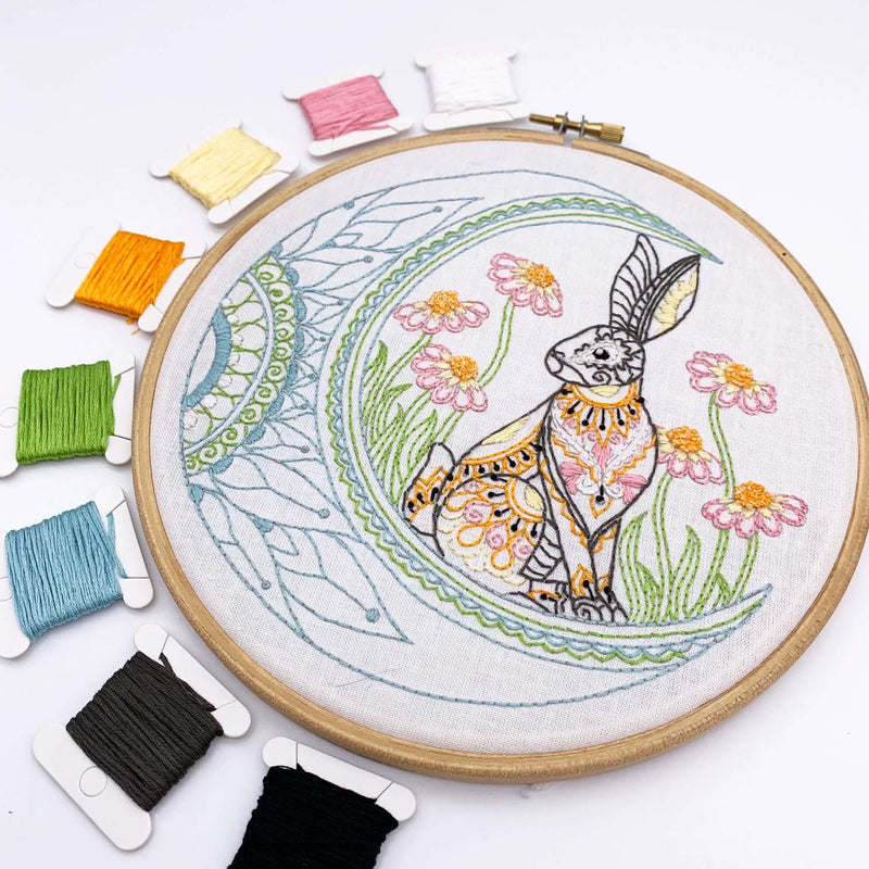 Celestial Hare Embroidery Kit Boxed With Hoop By Cinnamon Stitching