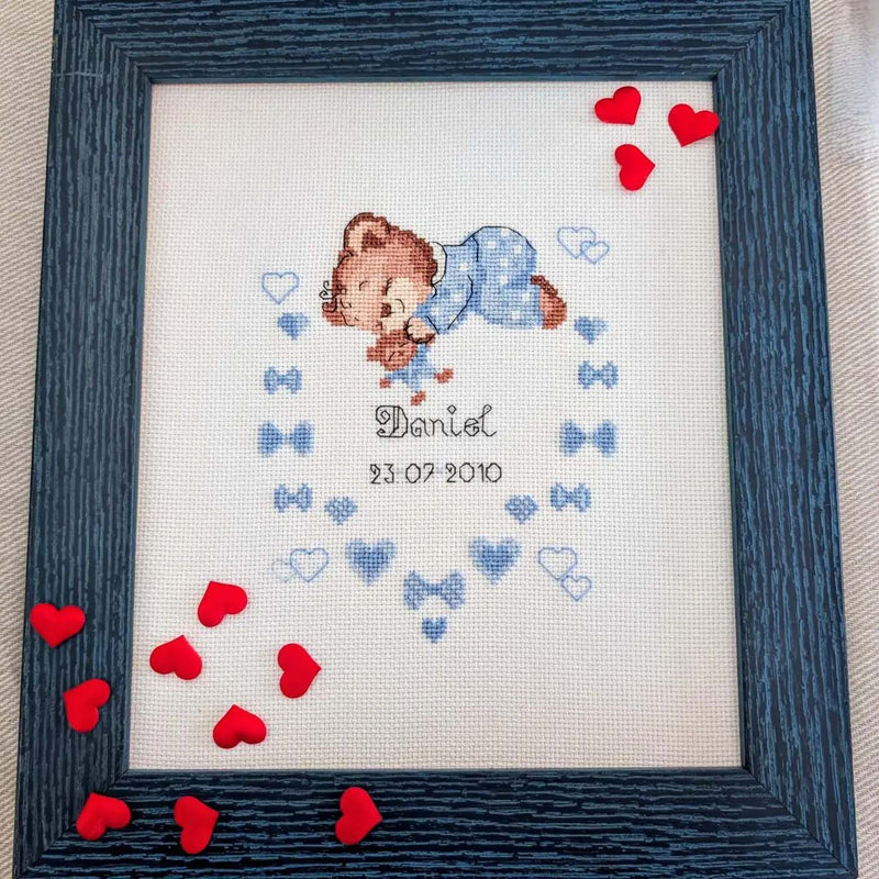 Boy Baby Bear Birth Announcement by Riolis Counted Cross Stitch Kit