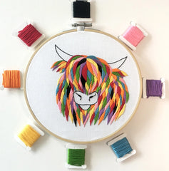 Highland Cow Embroidery Kit Boxed With Hoop By Cinnamon Stitching