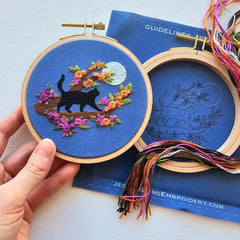 Mini Black Cat & Full Moon Embroidery Kit from Jessica Long Embroidery