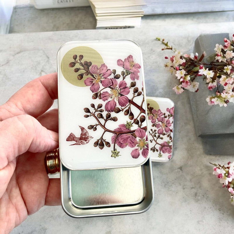 Cherry Blossom & Swallow Tin NEEDLE CASE NEEDLE ORGANIZER-Small