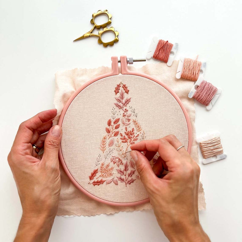 Pink Christmas Tree Embroidery Kit- By Matryoshka Doll Shop -  Great for a New Stitcher!