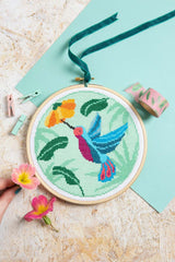 Hummingbird Cross Stitch Kit  Beginner Craft Kit From Hawthorn Handmade