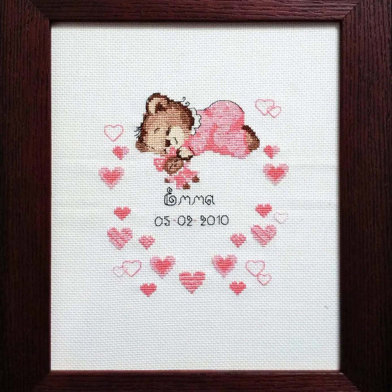Girl Baby Bear Birth Announcement by Riolis Counted Cross Stitch Kit