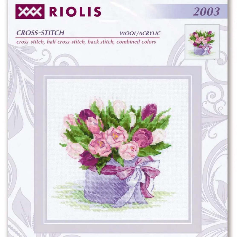 Tulips Hat Box Bouquet by Riolis Counted Cross Stitch Kit