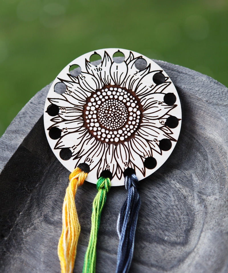Sunflower Embroidery Maple Wood Floss Storage Holder From Sunrise Grove