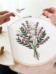 Lavender and Daisies Embroidery Kit, - By Matryoshka Doll Shop Counted Cross Stitch Kit -  Great for a New Stitcher!