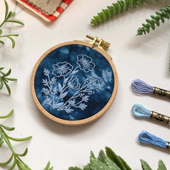 Cyanotype Flowers Botanicals- Beginner Embroidery Diy Craft Kit By MCreativeJ