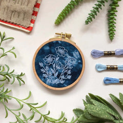 Cyanotype Flowers Botanicals- Beginner Embroidery Diy Craft Kit By MCreativeJ