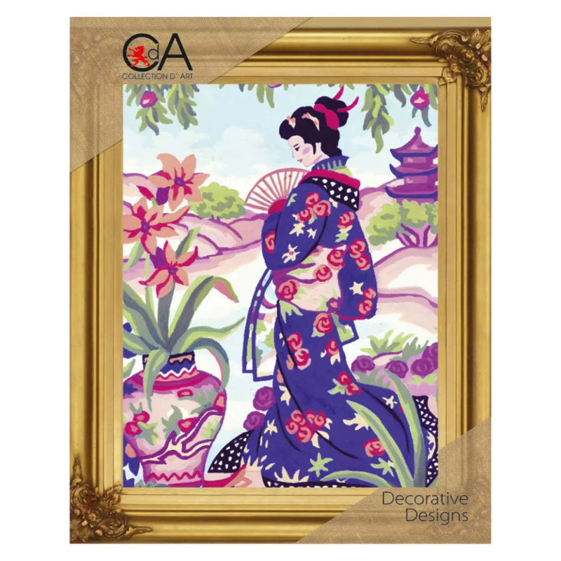 Japanese Geisha Tapestry Printed Kit- Needlepoint Stamped Needlepoint Kit 12x16"