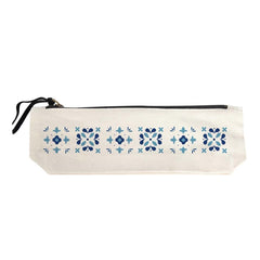 Blue Mediterranean Tile Pattern Pencil Pouch Bag by Potluck Press