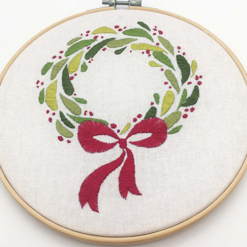 Christmas Wreath Embroidery Fabric Embroidery Stamped  Fabric By Cinnamon Stitching
